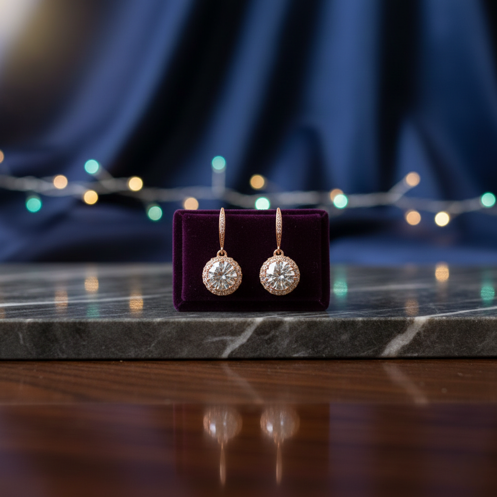 Sparkling Drop Earrings - Rose Gold